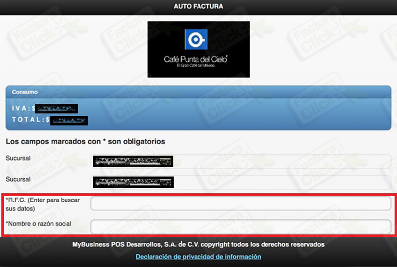 Punta del Cielo Facturación | Factura en línea | Factura Click