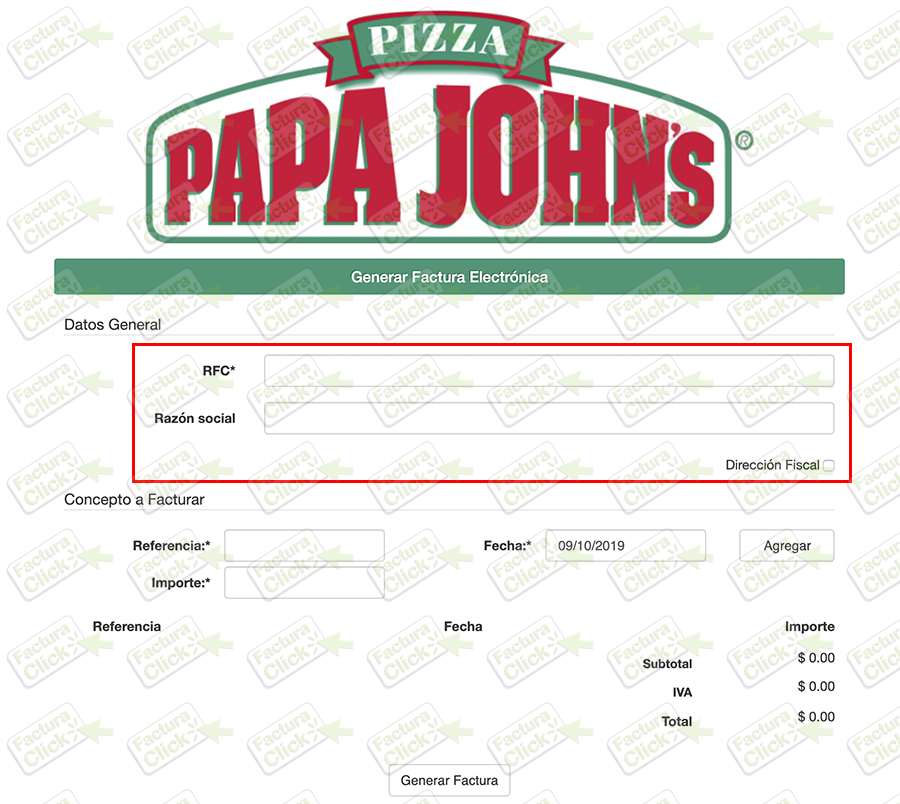 PAPA JOHNS PIZZA FACTURACION 0122-1