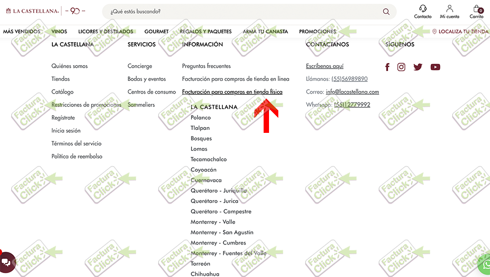 Acceso al portal de facturación en el pie de página de La Castellana