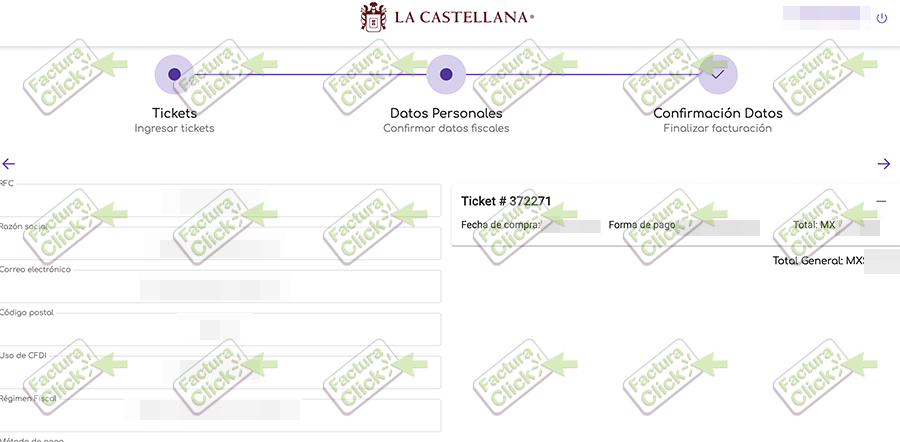 Confirmación de emisión exitosa de factura electrónica La Castellana