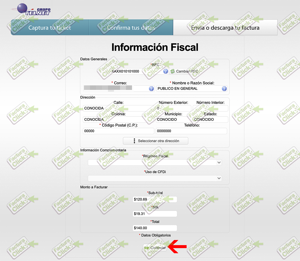 Ingreso de ticket y RFC en portal The Urban Corner