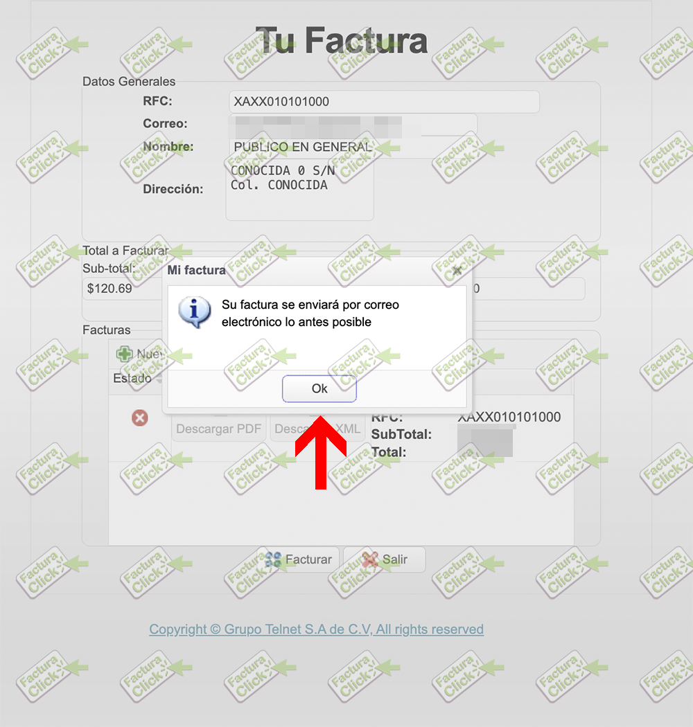 Confirmación y descarga de factura digital The Urban Corner