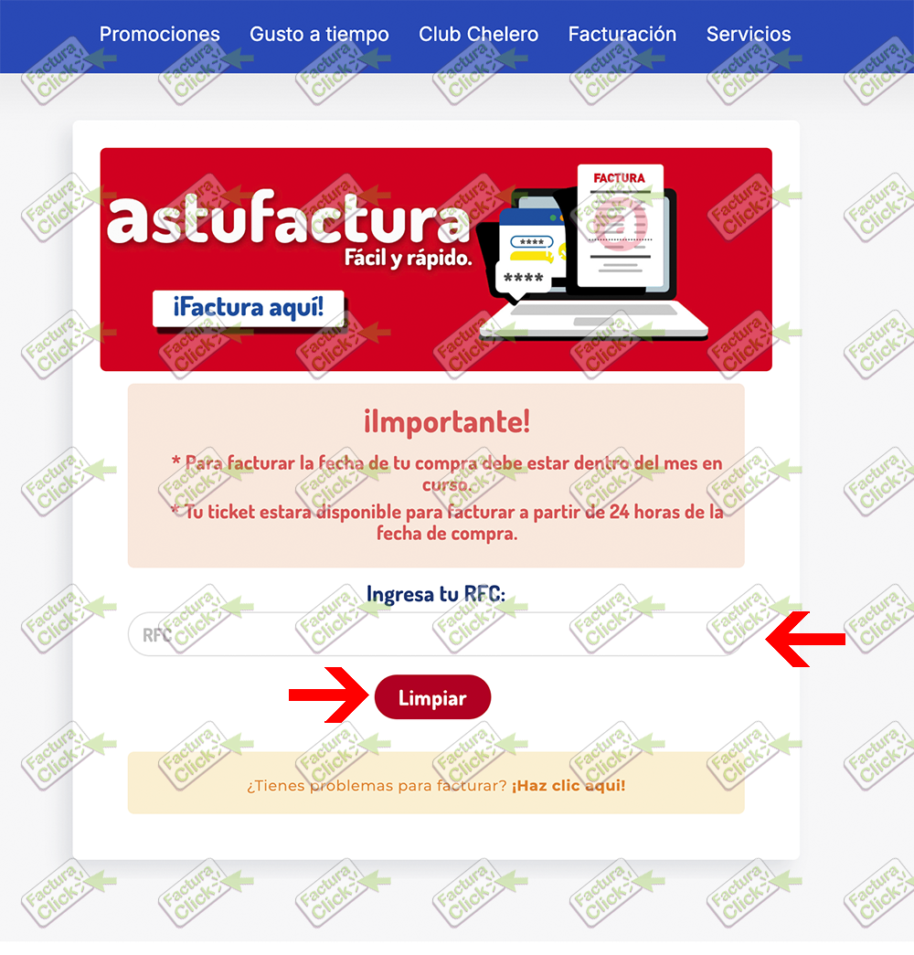 Portal de inicio para facturación de ticket Tiendas El Asturiano